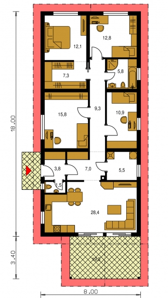 Floor plan of ground floor - BUNGALOW 213